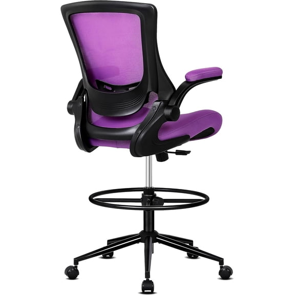 YANGLI Tall Office Chair, Drafting Chair for Standing Desk, High Office Chair with Adjustable Lumbar Support, Flip-up Arm and Footrest Ring, for Bar Height Desk