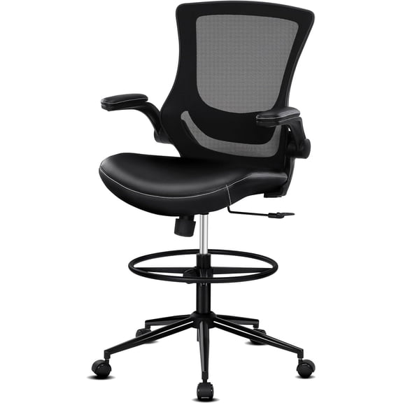 YANGLI Tall Office Chair for Standing Desk, Drafting Chair with Footrest Ring, PU Leather Recline High Office Chair with Adjustable Lumbar Support