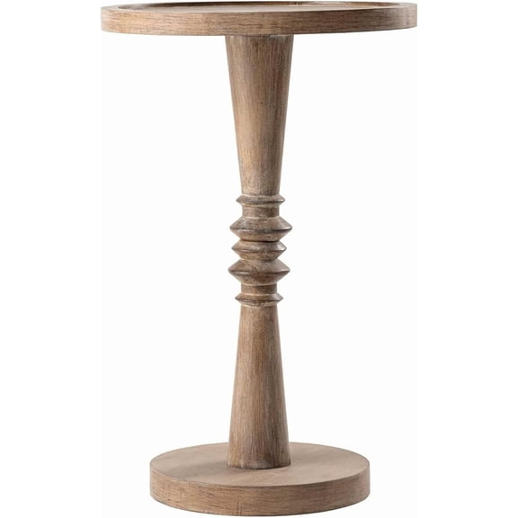 YANGLI Traditional Rustic Pedestal Table, Round Tray Top End Table with Farmhouse Distressed Finish for Small Spaces, Brown