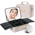 thumbnail image 1 of YANGLI Travel Makeup Bag with LED Lighted Mirror, 3-Color Light & 10x Magnifying Mirror, Adjustable Dividers, White, 1 of 5