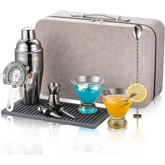 YANGLI Travel Martini Kit with 2 Glasses & Case  Portable Bartender Kit with Recipe Cards