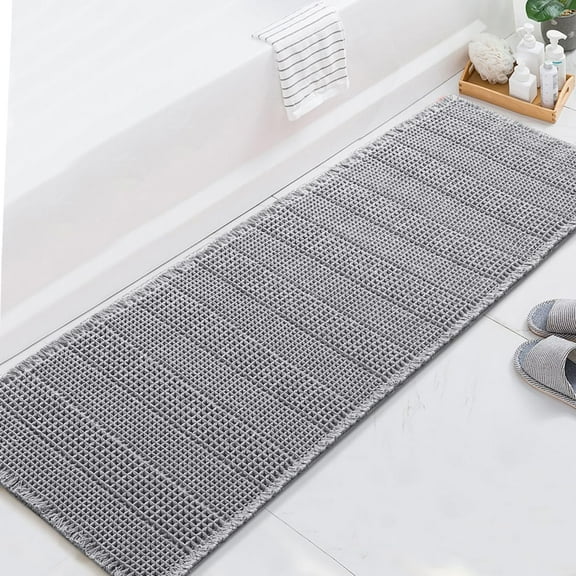 YANGLI Upgraded Waffle Runner Rug 24"x72", Super Absorbent Non-Slip Bath Mat, Machine Washable Dry Fast for Bathroom Floor Beside Tub, Dove