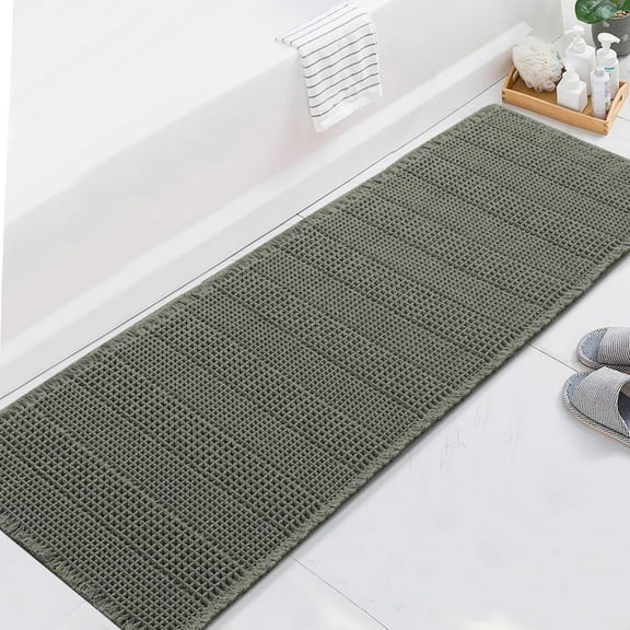 YANGLI Upgraded Waffle Runner Rug 24"x72", Super Absorbent Non-Slip Bath Mat, Machine Washable Dry Fast for Bathroom Floor Beside Tub, Smokey Olive
