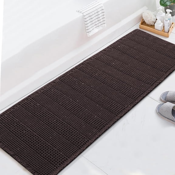YANGLI Upgraded Waffle Runner Rug 24"x72", Super Absorbent Non-Slip Bathroom Mat, Machine Washable Dry Fast for Bathroom Floor Beside Tub, Chocolate