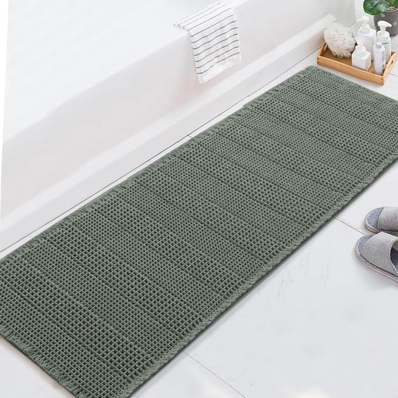 YANGLI Upgraded Waffle Runner Rug 24"x72", Super Absorbent Non-Slip Bathroom Mat, Machine Washable Dry Fast for Bathroom Floor Beside Tub, Lichen
