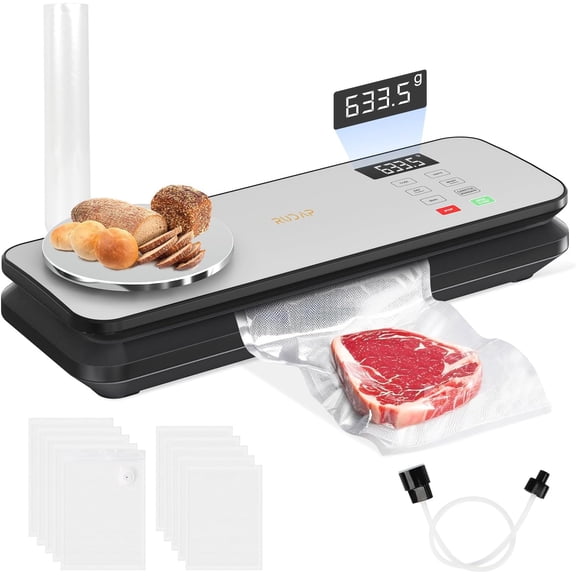 YANGLI Vacuum Sealer with Digital Kitchen Scale 90kPa 12-in-1, Dry/Moist Modes, Includes Bags, Starter Kit