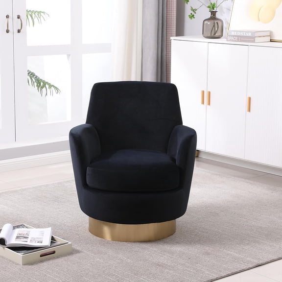 YANGLI Velvet Vanity Barrel Chair Curved Tufted Back Gold Base Upholstered Makeup Stool Throw Pillow Black