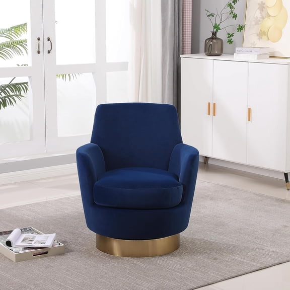 YANGLI Velvet Vanity Barrel Chair Curved Tufted Back Gold Base Upholstered Makeup Stool Throw Pillow Navy