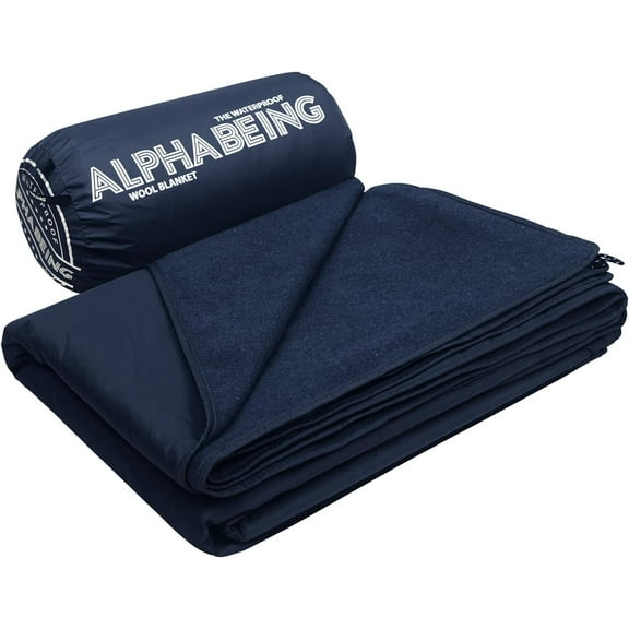 YANGLI Waterproof Outdoor Blanket with Merino Wool - 79"x59" Extra Thick Windproof (Navy)