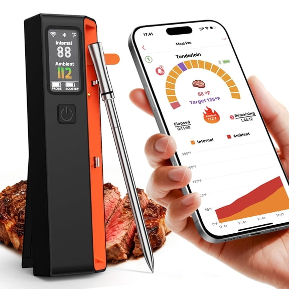 YANGLI Wireless Bluetooth Smart Meat Thermometer with WiFi – ±0.5°F Accuracy, Smart Base, 1 Probe, NIST Certified