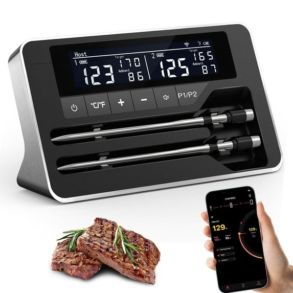 YANGLI Wireless Meat Thermometer with 2 Probes – 800ft Bluetooth, Smart App, High Precision for Oven & BBQ