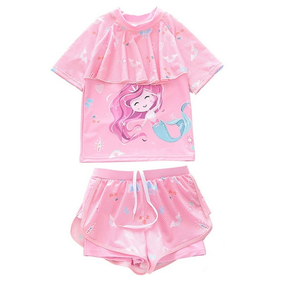 YANGXINX Girls 2 Piece Swimsuits Summer Lightweight Cute Print Mesh Sporty Bathing Suits Baach Vacation Swimwear Outfits swimsuits for girls