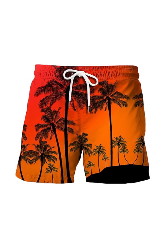 Men's Board Shorts Summer Hawaiian Palm Tree Print Drawstring Quick Dry Swim Trunks Lightweight Classic Beach Shorts Bathing Suits