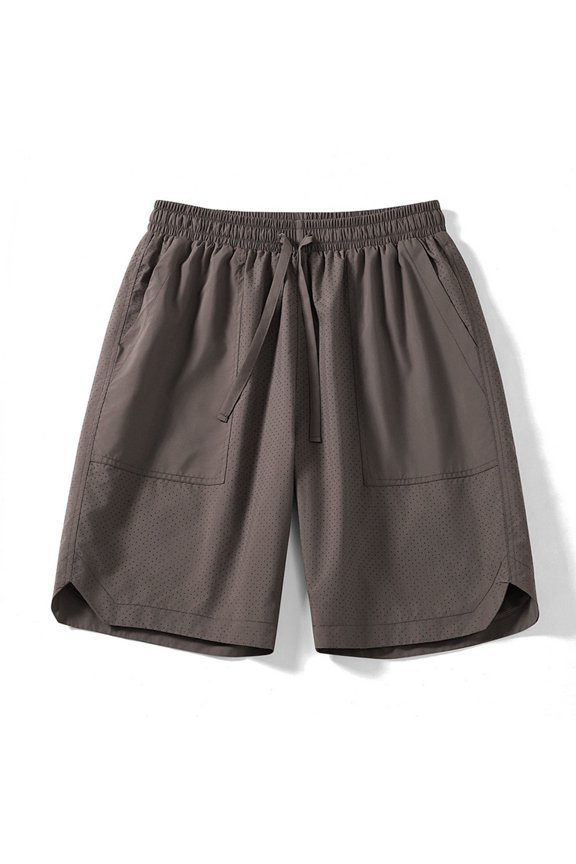 Men's Summer Beach Shorts Solid Color Drawstring Elastic Waist Quick Dry Joggers Lightweight Sports Loose Fit Straight Board Shorts