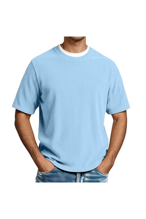 Mens Casual T Shirt Short Sleeve Round Neck Layered Top Comfortable Daily Wear Tees Loose Fit Pullover Tops