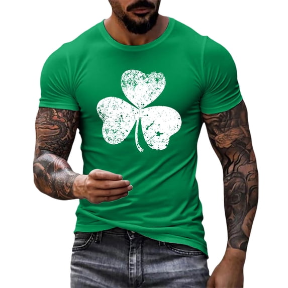YANGXINX Mens Saint Patrick's Day T Shirt Classic Shamrock Graphic Tee for St. Patrick's Celebration Crew Neck Top for Everyday Wear