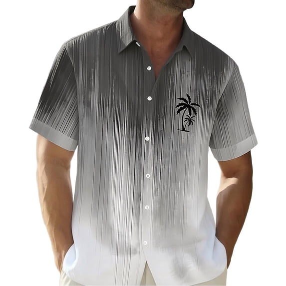 YANGXINX Mens Short Sleeve Shirts 2026 Summer Hawaiian Tropical Tree Gradient Print Button Down Tops Casual Beach Vacation Loose Fit Shirt