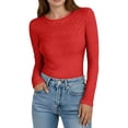 thumbnail image 1 of YANGXINX Women's Shirts 2026 Fashion Lace Hollow Out Textued Long Sleeve Knit Top Casual Basic Round Neck Slim Fitted Dressy Blouses, 1 of 5