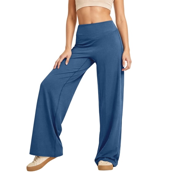 YANGXINX Yoga Pants for Women 2026 Trendy High Waisted Solid Wide Leg Flared Bootcut Trousers No Front Seamless Loose Fit Outdoor Activewear