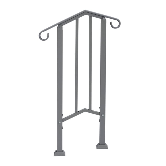 YANGXUN 1 Step Outdoor Handrail Heavy Duty Galvanized Iron Transitional Stair Railing Safety Entryway Grab Bar with Installation Kit Silver