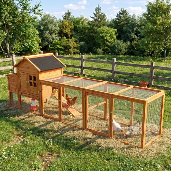 YANGXUN 120 Inch Large Wooden Chicken Coop with Run Backyard Poultry Hutch with Nesting Box and Removable Bottom Tray Weatherproof Hen House for 4 to 6 Chickens