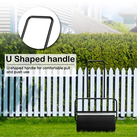 YANGXUN 19.5 Inch Black Steel Lawn Roller 10 Gallon Water Fill Push/Tow Sod Roller with U-Handle & Drain Plug Rounded Anti-Damage Drum for Yard Seeding Leveling