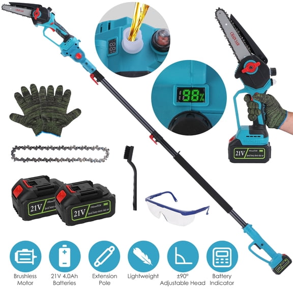 YANGXUN 2-in-1 Cordless Brushless Pole Saw & Handheld Chainsaw 4.72 Inch Max Cutting Diameter 5.3-7.4 FT Extendable Adjustable Pole for Tree Trimming Firewood Cutting