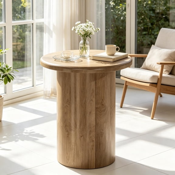 YANGXUN 20 Inch Round End Table with Fluted Base Modern Wooden Bedside Accent Side Desk