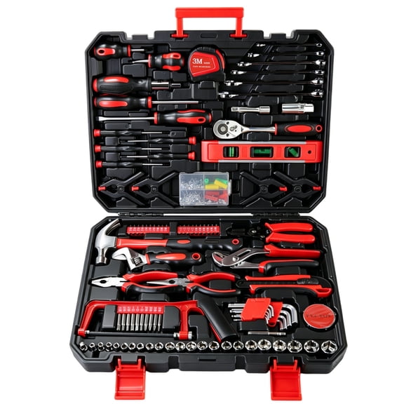 YANGXUN 266 Piece Rolling Tool Box Set Black and Red Chrome Vanadium Steel Hand Tool Kit with Heavy Duty Storage Case for Household Car Repair Garage DIY