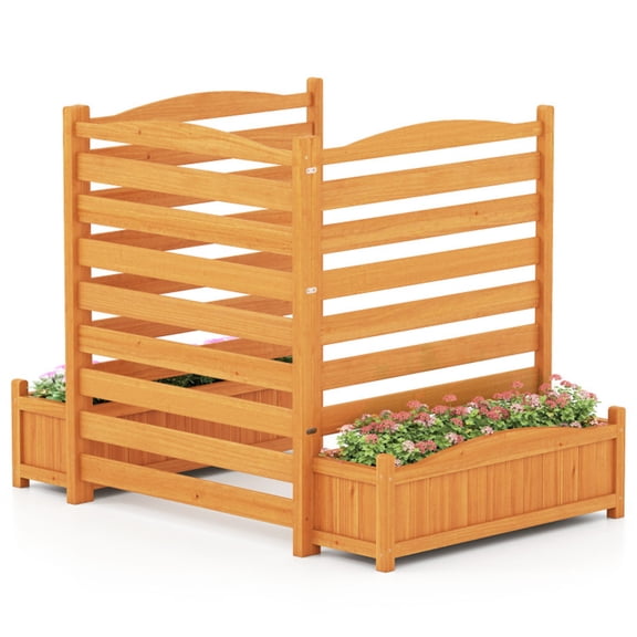 YANGXUN 3-Panel No-Dig Fir Wood Privacy Fence with Planter Boxes, Yellow Outdoor AC Unit Screen for Trash & Pool Equipment Concealment