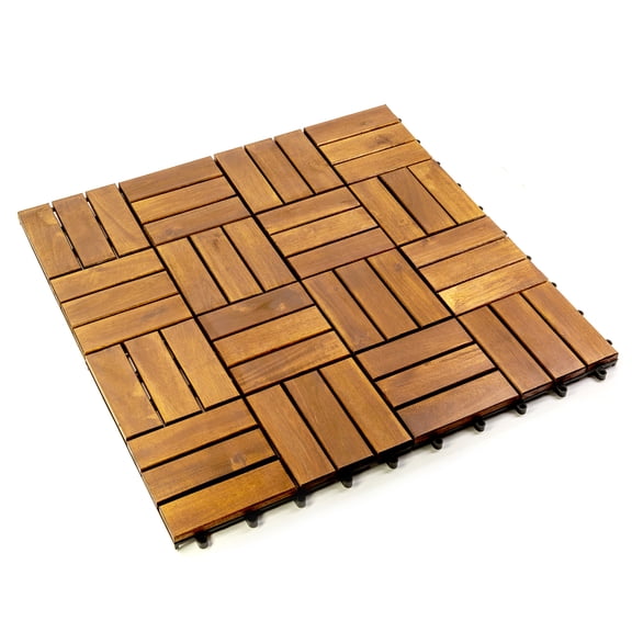 YANGXUN 30Pack 1212 in Acacia Wood Interlocking Deck Tiles Checker 12Slat Outdoor Indoor Flooring Tiles for Balcony Patio Poolside