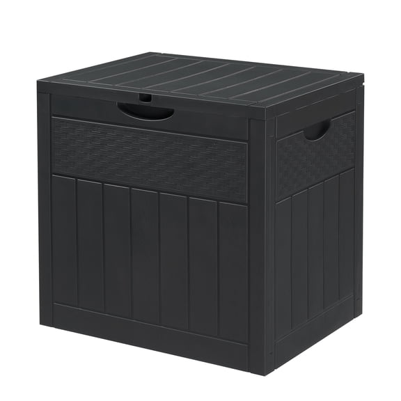 YANGXUN 33 Gallon Square Outdoor Storage Box Weather Resistant Plastic Patio Deck Box with Wood Rattan Texture Dark Gray