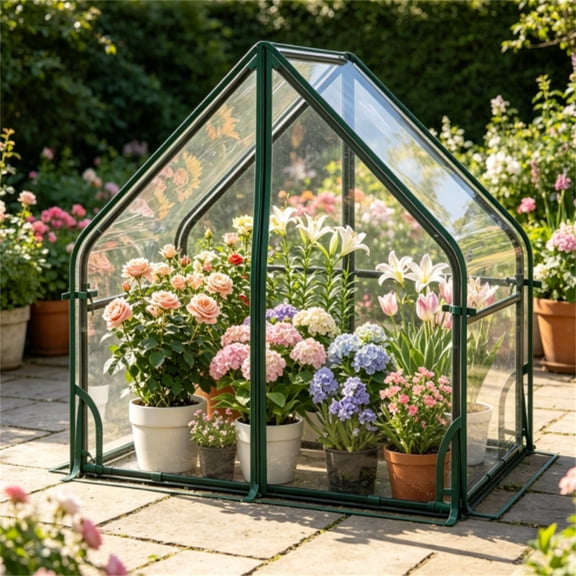 YANGXUN 36 Inch Portable Mini Greenhouse with Detachable PE Bottom Mat Waterproof Clear PVC Plant Grow Tent Wind Resistant Metal Frame Small Hot House for Garden Balcony