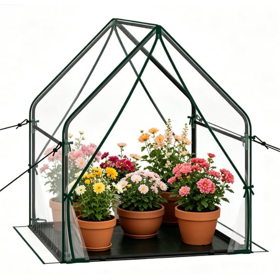 YANGXUN 36 x 36 x 43 Clear Mini Outdoor Greenhouse Heavy Duty Metal Frame Small Grow Tent with Detachable PE Bottom Mat Wind Ropes & Ground Stakes for Balcony Patio Garden