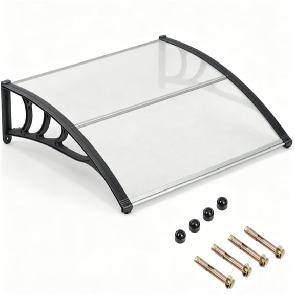 YANGXUN 39x30 Gray Modern Polycarbonate Window & Door Awning UPF50+ Waterproof Windproof Outdoor Patio Canopy with Reinforced Aluminum Bars 44 LBS Load Capacity