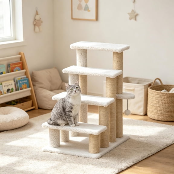 YANGXUN 4 Tier Cat Steps with Scratching Post and Hanging Toy Non Slip Pet Ladder