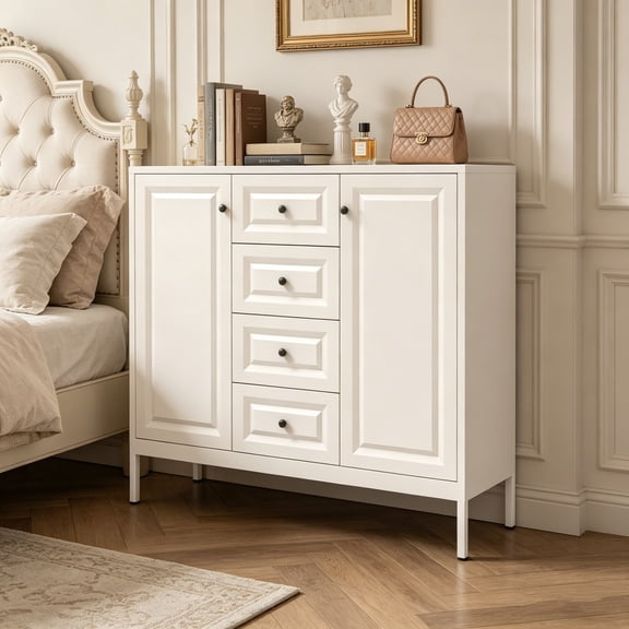 YANGXUN 40 Inch Storage Sideboard Buffet Cabinet Freestanding Accent Console Table with 4 Drawers and 2 Doors for Kitchen Living Room Entryway Beige
