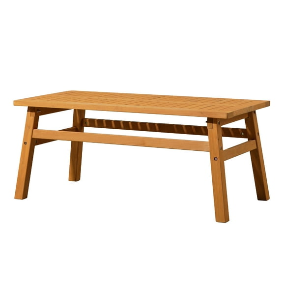 YANGXUN 42 Inch Farmhouse Outdoor Wood Coffee Table Solid Cedar Patio Accent Side Table with Slatted Top and Weather Resistant Teak Finish for Garden Backyard Poolside