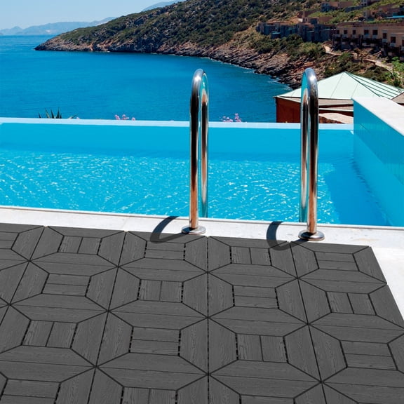 YANGXUN 44 Pack Dark Gray Interlocking Deck Tiles 12x12 Inch Waterproof Patio Pavers Heavy Duty PP Modular Outdoor Flooring for Balcony Poolside Backyard