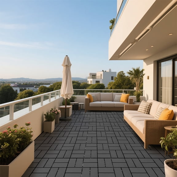 YANGXUN 44 Pack Interlocking Deck Tiles 12x12 Inch Plastic Waterproof Outdoor Flooring Dark Gray Weather Resistant Flooring Blocks for Patio Balcony Pool Deck