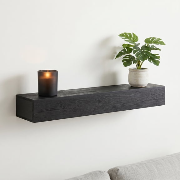 YANGXUN 48 Inch Western Red Cedar Wood Fireplace Mantel Embossed Floating Shelf Wall Mounted Farmhouse Decorative Display Ledge 50lbs Capacity for Living Room