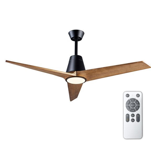 YANGXUN 52 Inch Ceiling Fan with 3 Solid Wood Blades & Dimmable LED Light Remote Control 6-Speed Reversible Quiet Fan with Timer for Living Room Patio