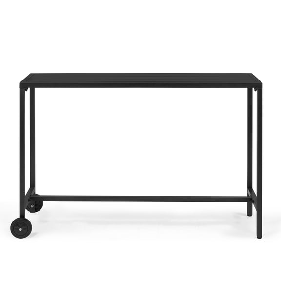 YANGXUN 55 Inch Outdoor Bar Table with Wheels Narrow Counter Height Rectangle Metal Desk for Patio Balcony