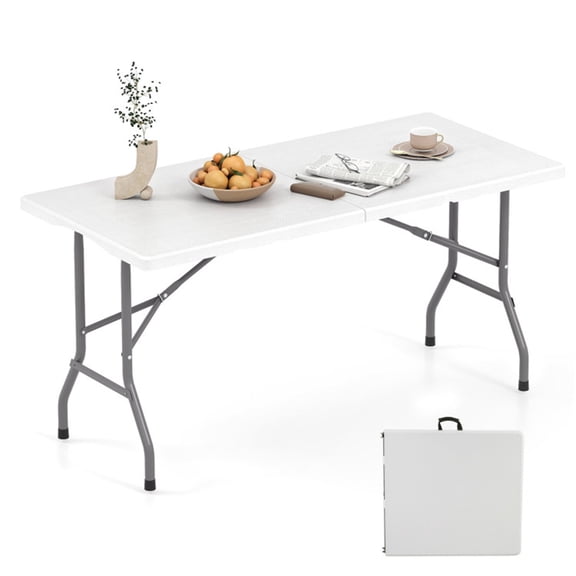 YANGXUN 5FT Foldable Picnic Table Weatherproof HDPE Tabletop Camping Table with Carry Handle 400 LBS Weight Capacity White