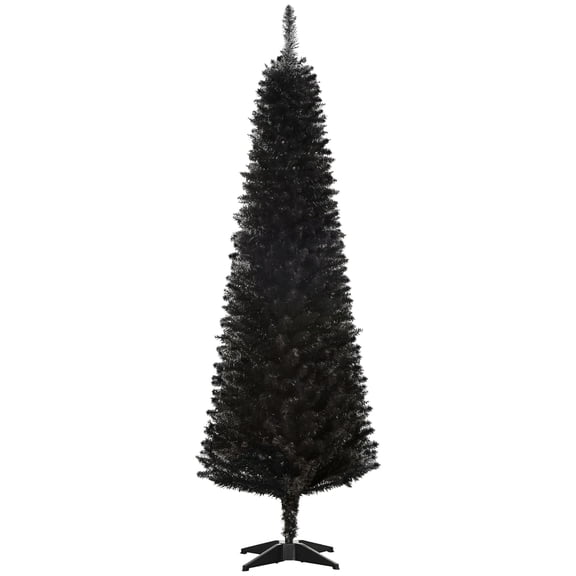YANGXUN 6ft Black Pencil Artificial Christmas Tree Slim Unlit Xmas Tree with 390 Branch Tips & Plastic Stand