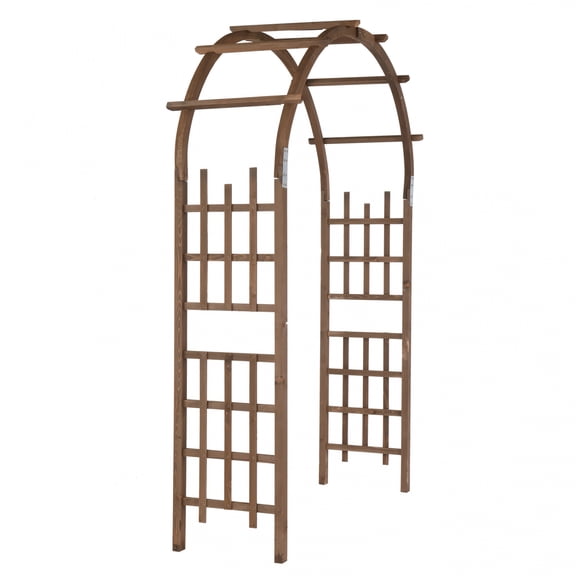 YANGXUN 7FT Dark Brown Fir Wood Garden Arbor with Trellis Wedding Ceremony Arch Backdrop Stand for Climbing Vines Outdoor Patio Party