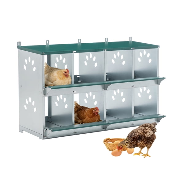 YANGXUN 8 Compartment Hen Egg Laying Boxes Rust Resistant Metal Poultry Nesting Equipment with Tilted Automatic Roll Out Chassis Green