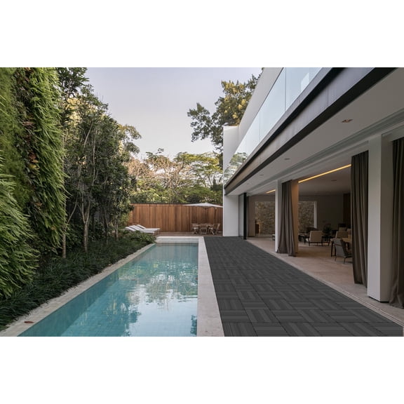 YANGXUN 9 Pack Interlocking Deck Tiles Wood Plastic Composite WPC Flooring 4 Slat Waterproof Outdoor Pavers for Patio Balcony Porch