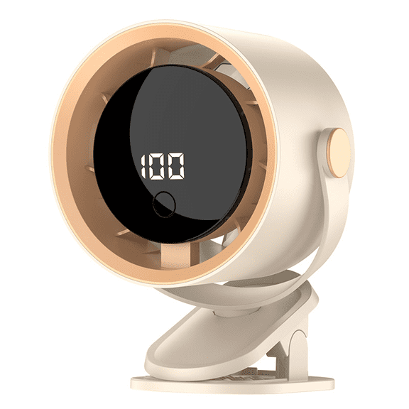 YANGXUN Beige 4 in 1 USB Rechargeable Clip On Fan 5 Speed & 1 100 Stepless Adjustable Portable Mini Fan with LED Display 3/6/9H Timer 360    Rotation for Office Home Camping