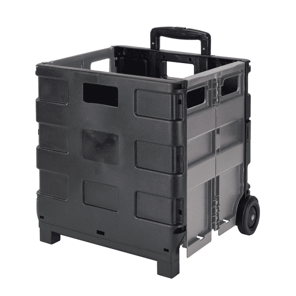 YANGXUN Black Collapsible Plastic Utility Rolling Cart Foldable Shopping Cart 60 lbs Capacity